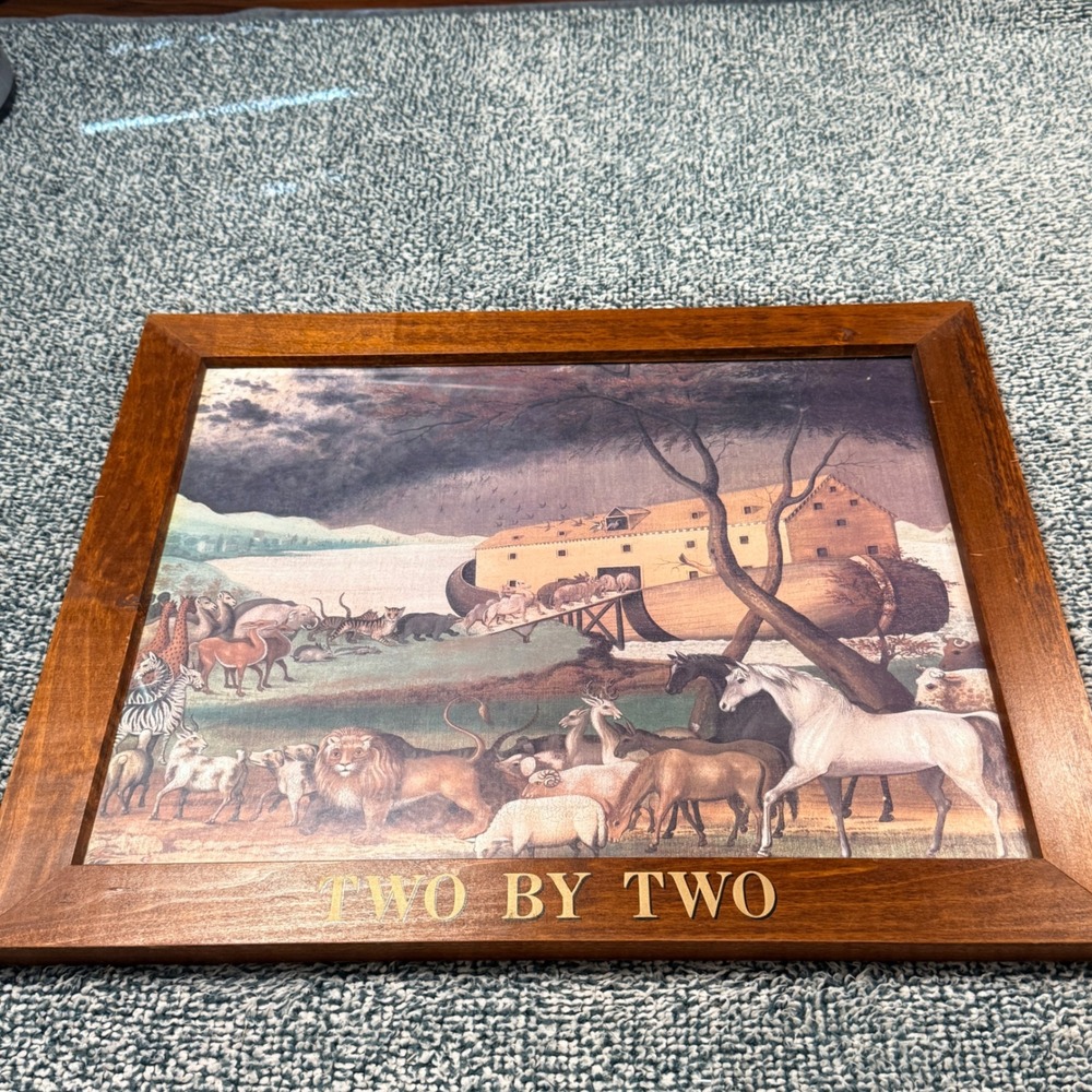 Vintage Noahs Ark Two By Two Framed Art Print Wood Frame Animals 23x19